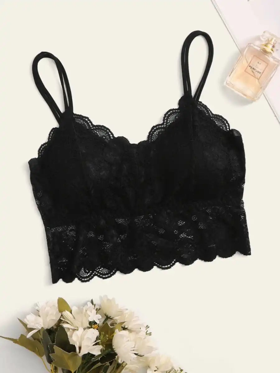 Floral Design Lace Bralette-Soco Hoodie