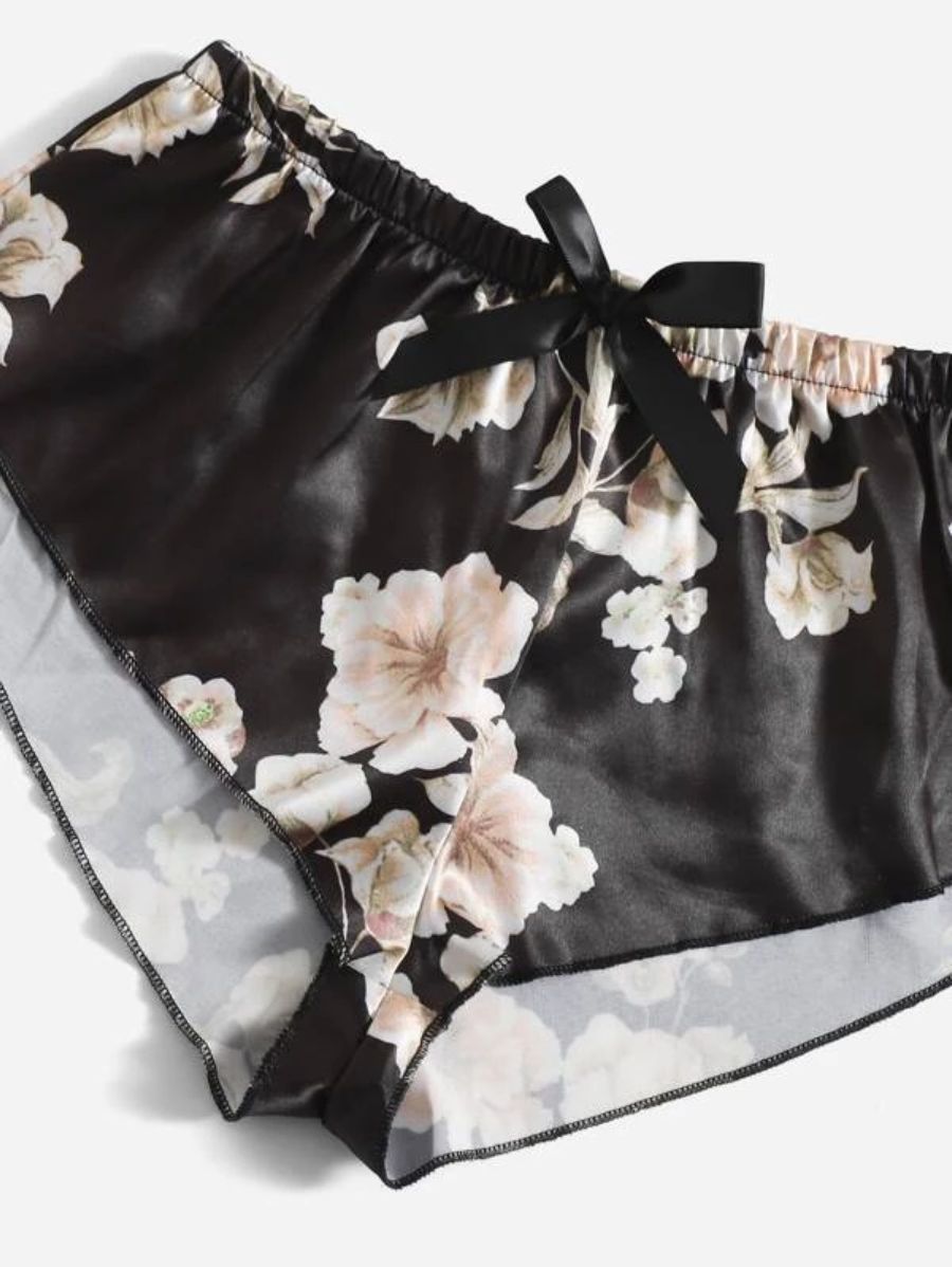 Floral Lace Bralette And Floral Pattern Panty Lingerie Set-Soco Hoodie