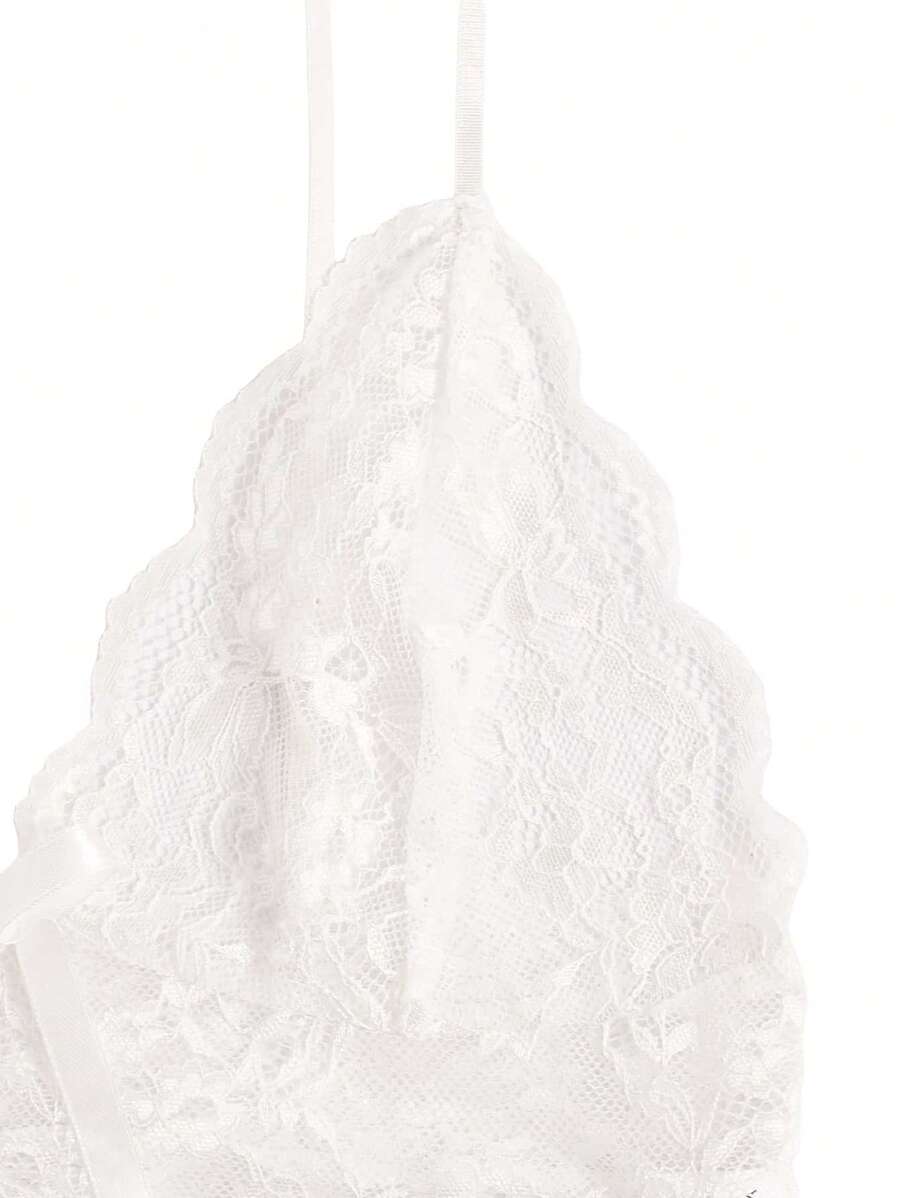 Floral Print Bow Front Lace Lingerie Set-Soco Hoodie