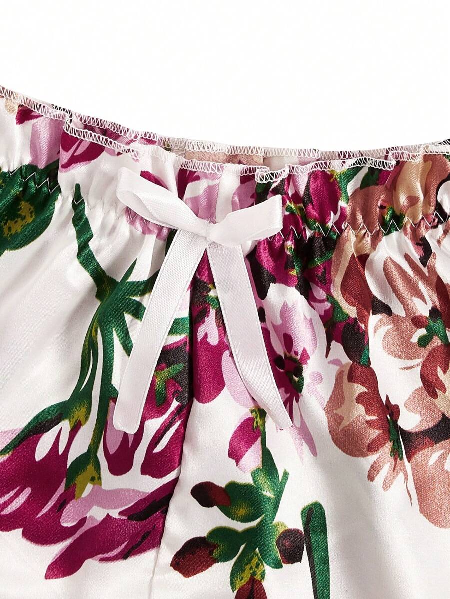 Floral Print Bow Front Lace Lingerie Set-Soco Hoodie