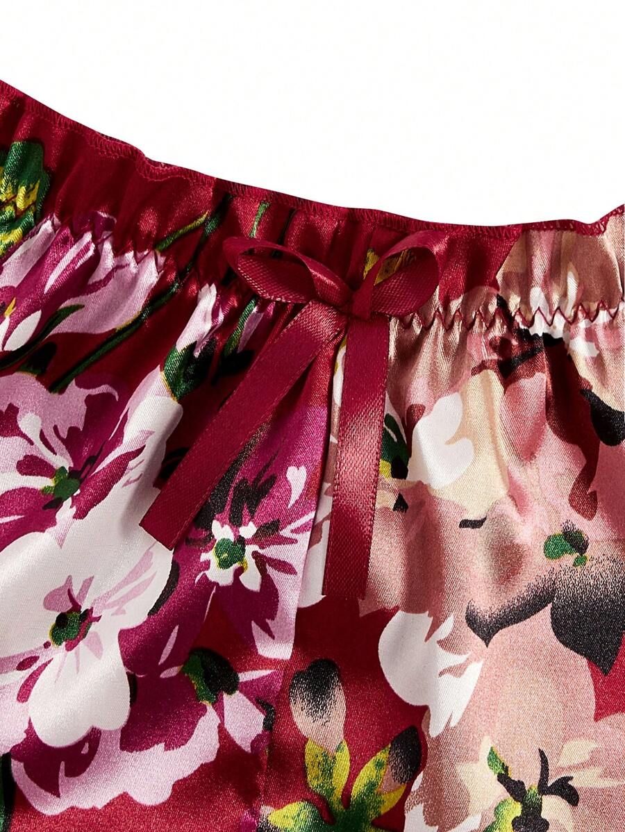 Floral Print Bow Front Lace Lingerie Set-Soco Hoodie