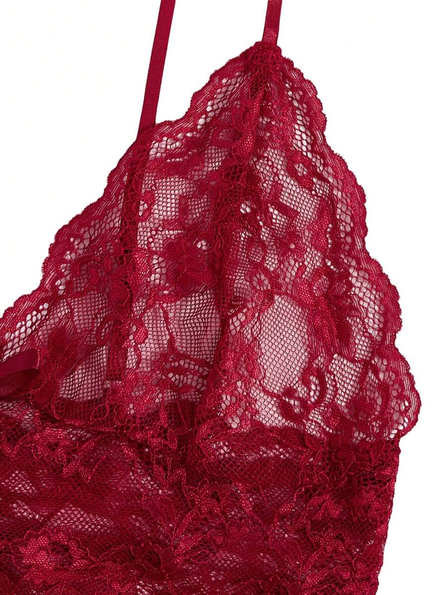 Floral Print Bow Front Lace Lingerie Set-Soco Hoodie