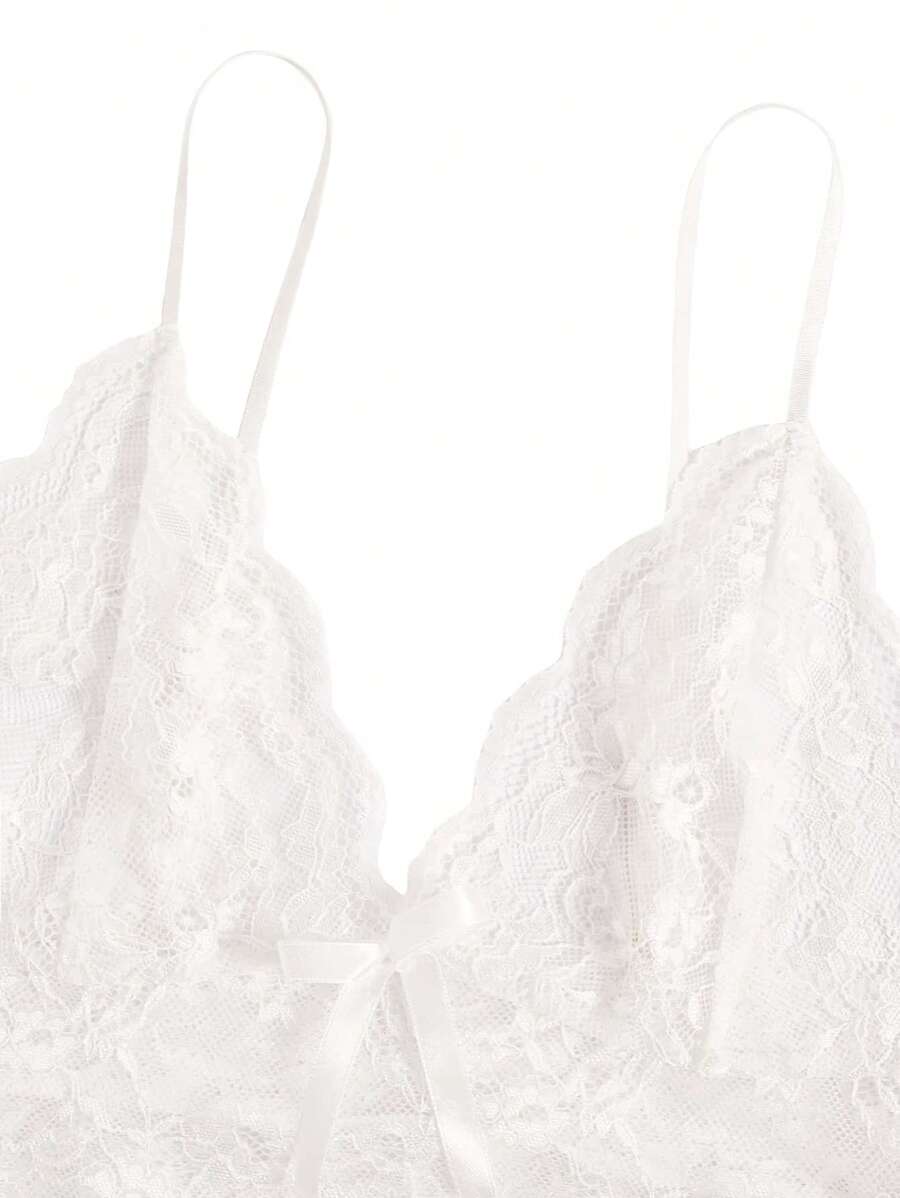 Floral Print Bow Front Lace Lingerie Set-Soco Hoodie