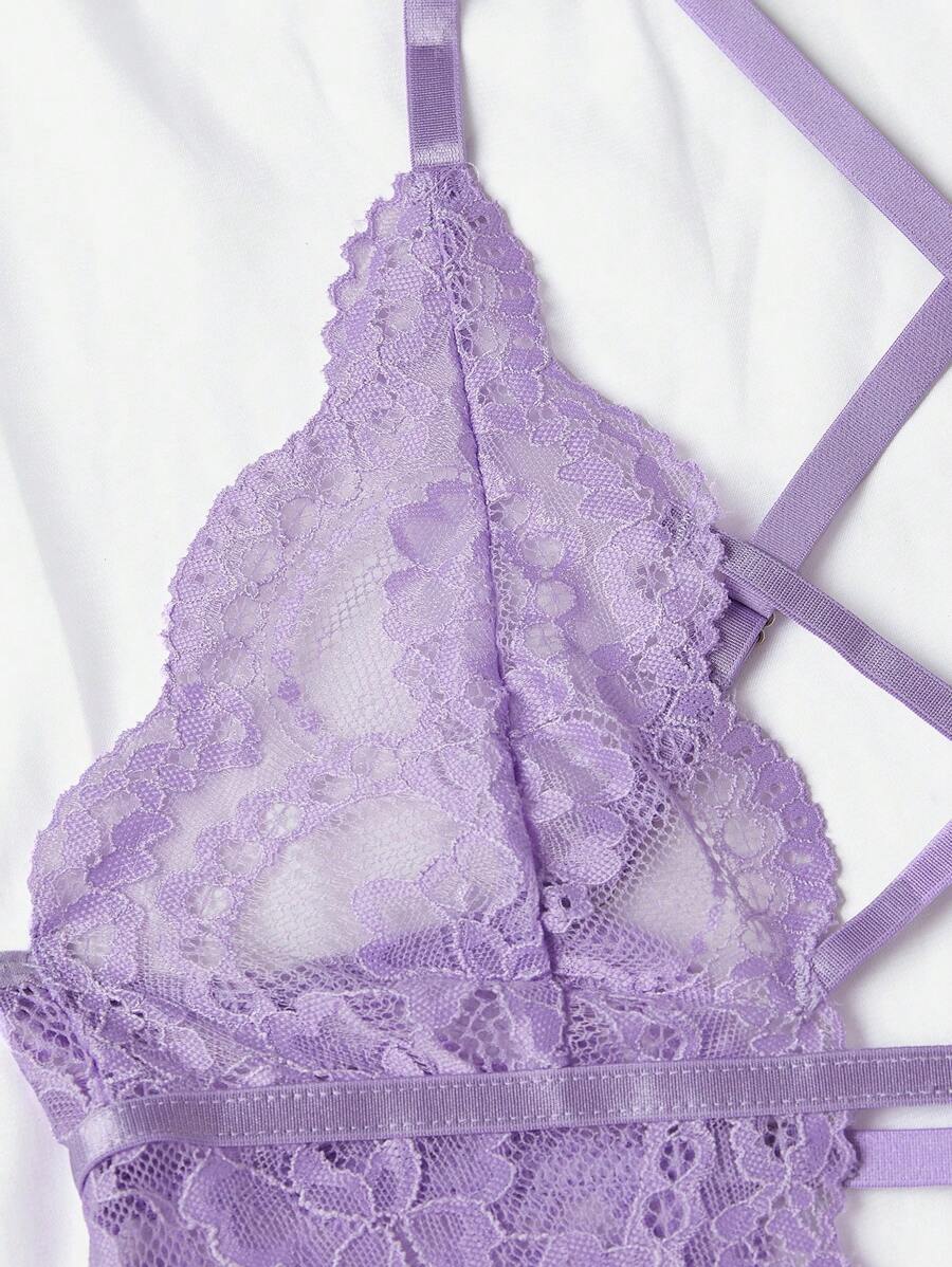 Floral Lace Criss Cross Plunging Teddy Bodysuit-Soco Hoodie