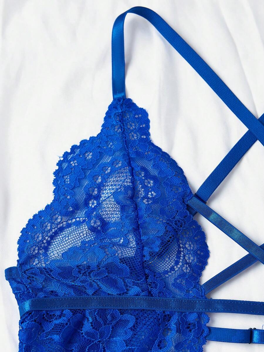 Floral Lace Criss Cross Plunging Teddy Bodysuit-Soco Hoodie