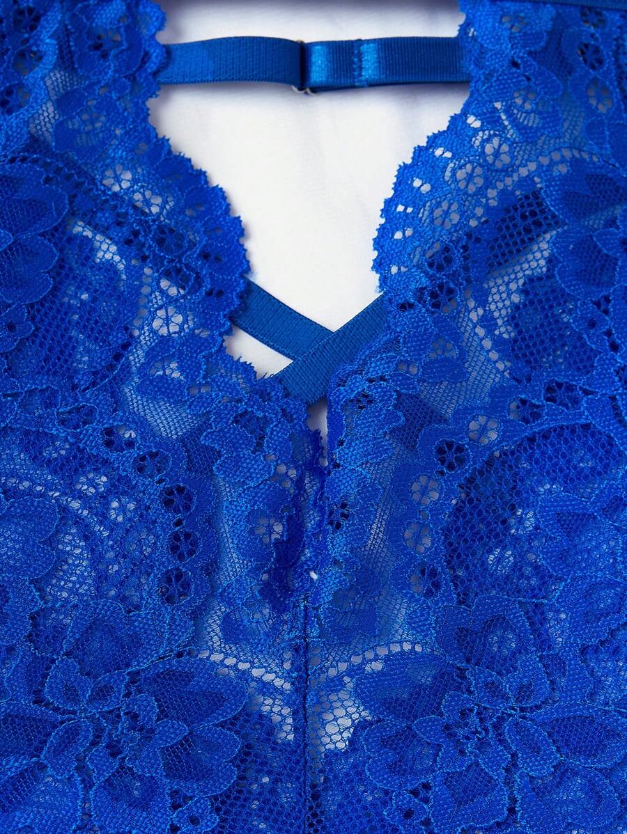 Floral Lace Criss Cross Plunging Teddy Bodysuit-Soco Hoodie