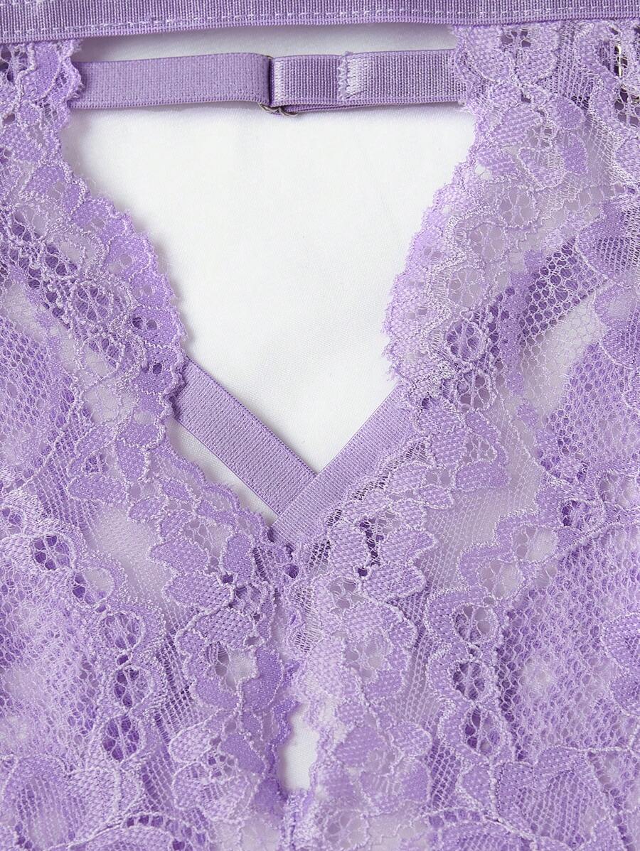 Floral Lace Criss Cross Plunging Teddy Bodysuit-Soco Hoodie