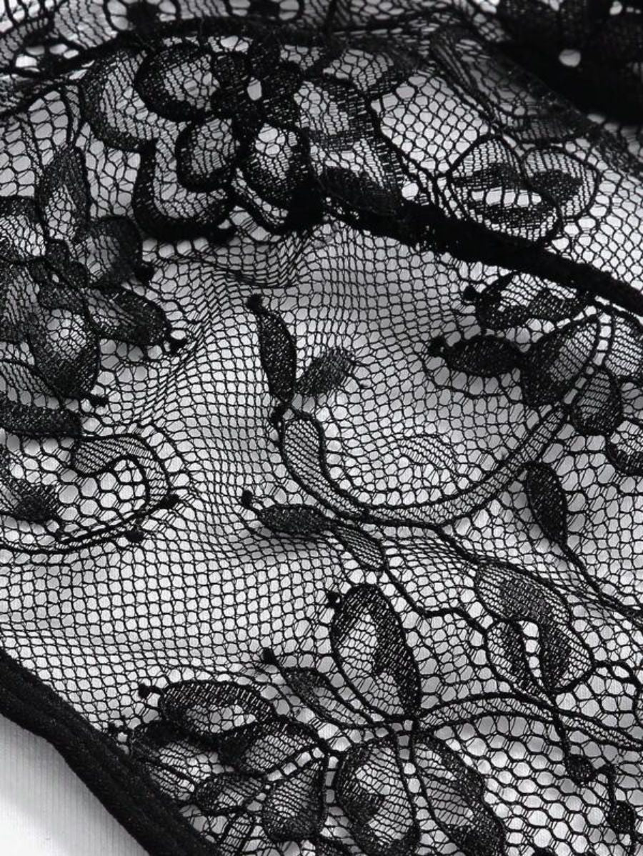 Floral Lace Harness Bodysuit-Soco Hoodie