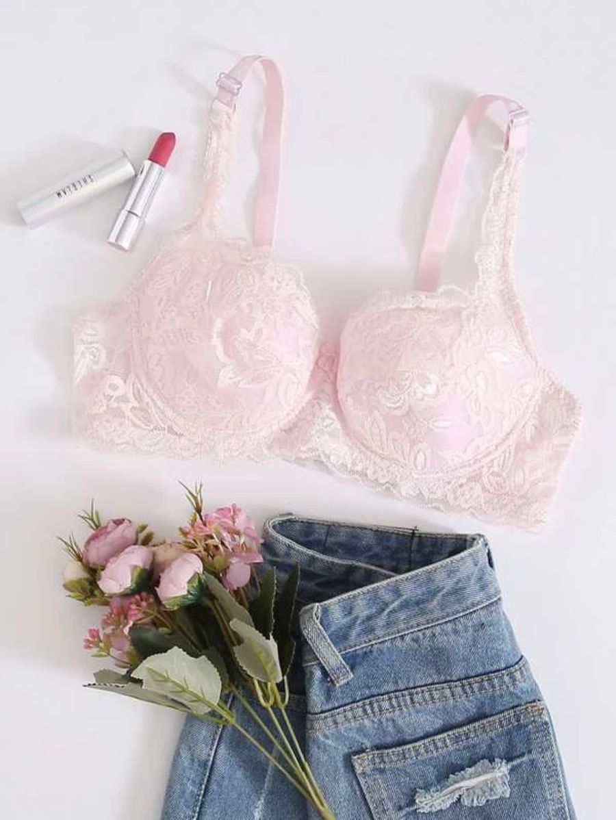 Floral Lace Design Underwire Bra-Soco Hoodie
