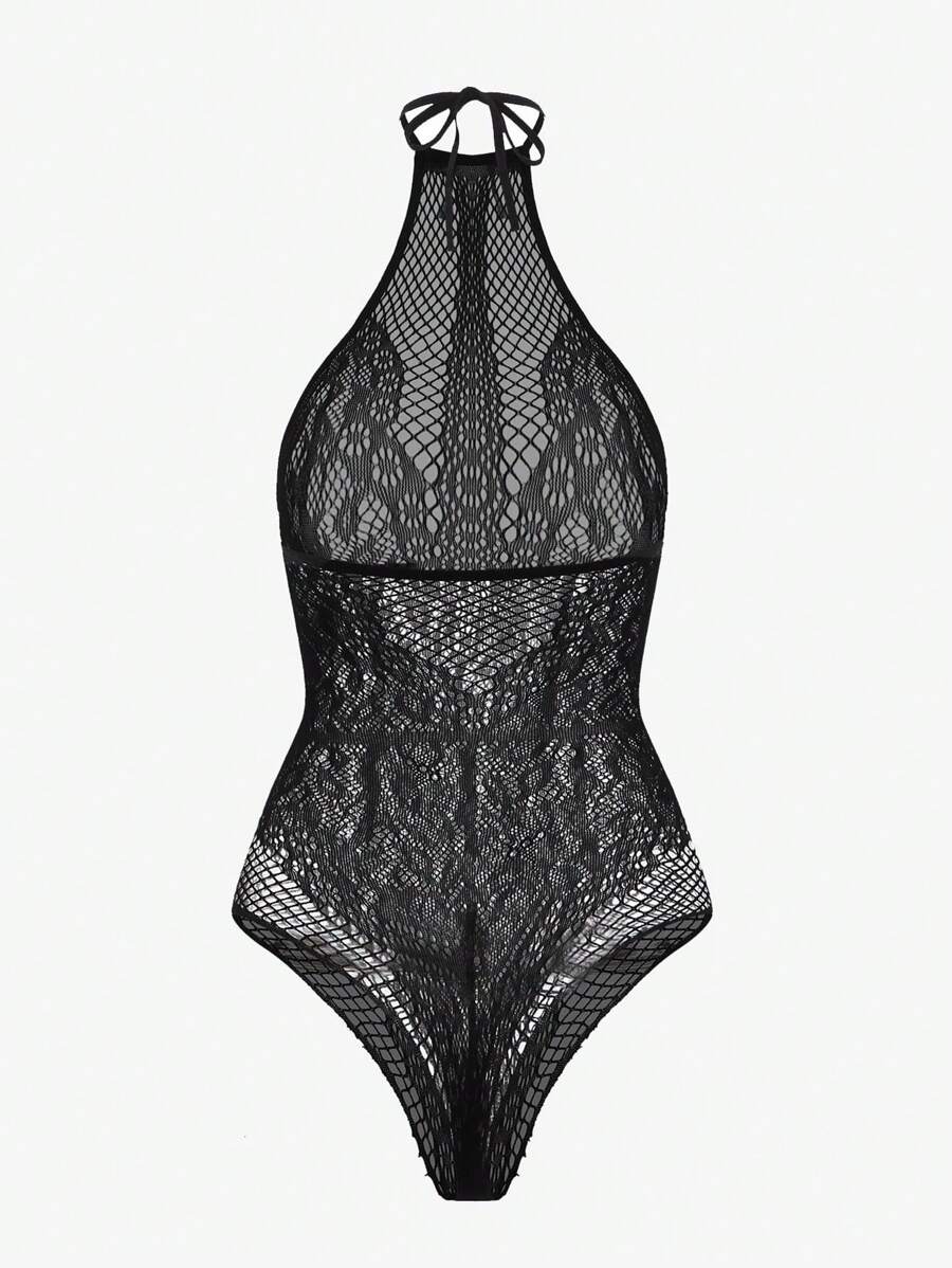 Floral Lace Halter Teddy Bodysuit-Soco Hoodie