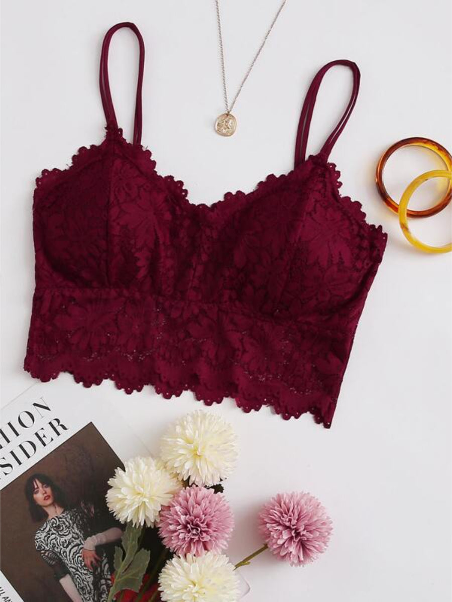 Floral Lace Longline Bralette-Soco Hoodie