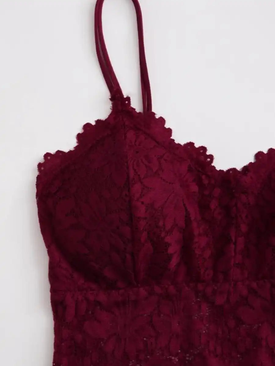 Floral Lace Longline Bralette-Soco Hoodie