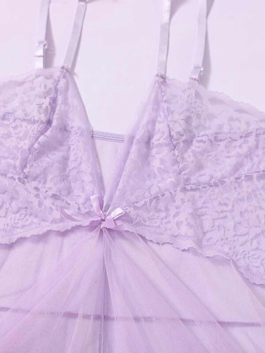 Floral Lace Pattern Mesh Slips With Thong-Soco Hoodie