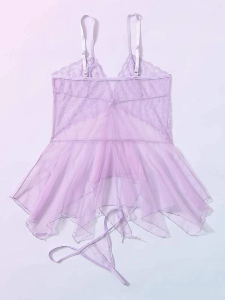 Floral Lace Pattern Mesh Slips With Thong-Soco Hoodie