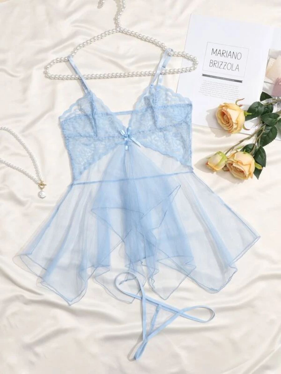 Floral Lace Pattern Mesh Slips With Thong-Soco Hoodie