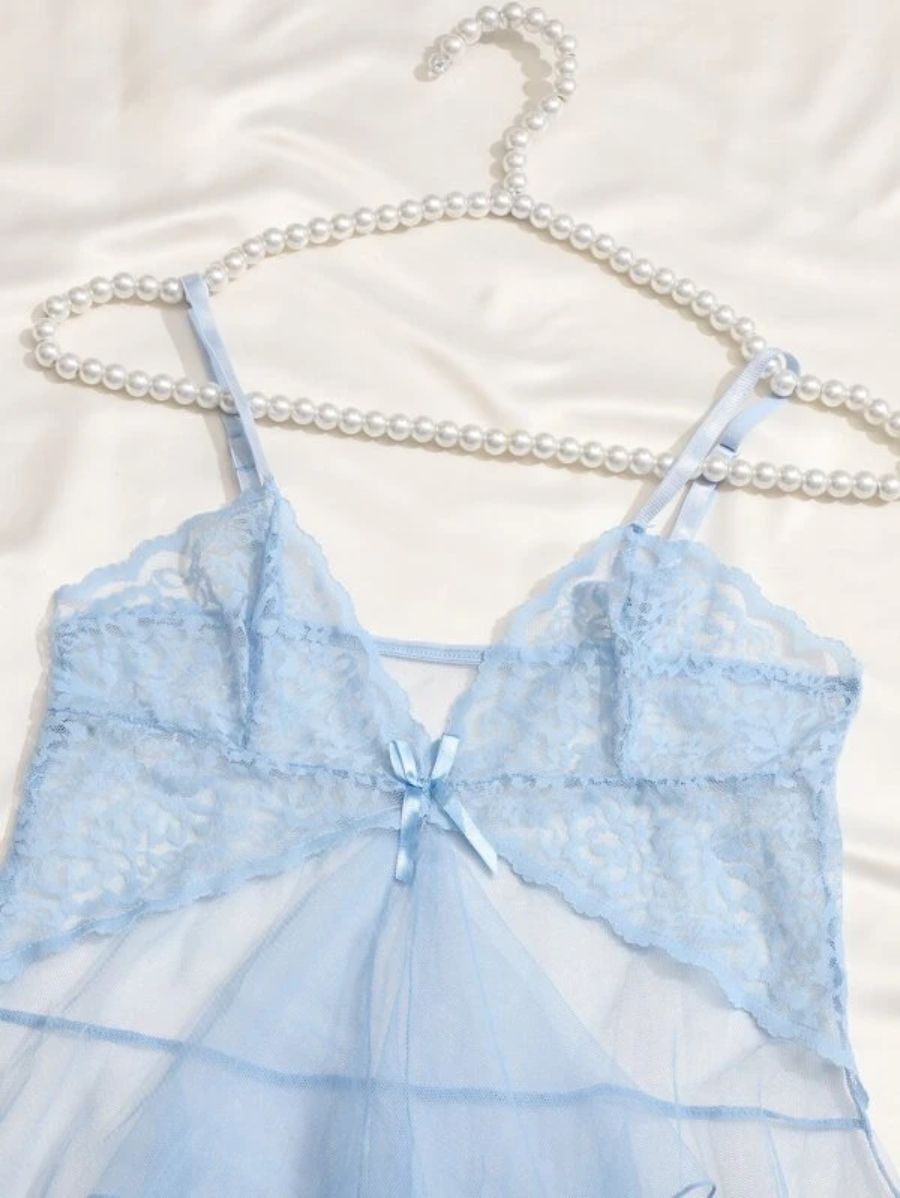 Floral Lace Pattern Mesh Slips With Thong-Soco Hoodie