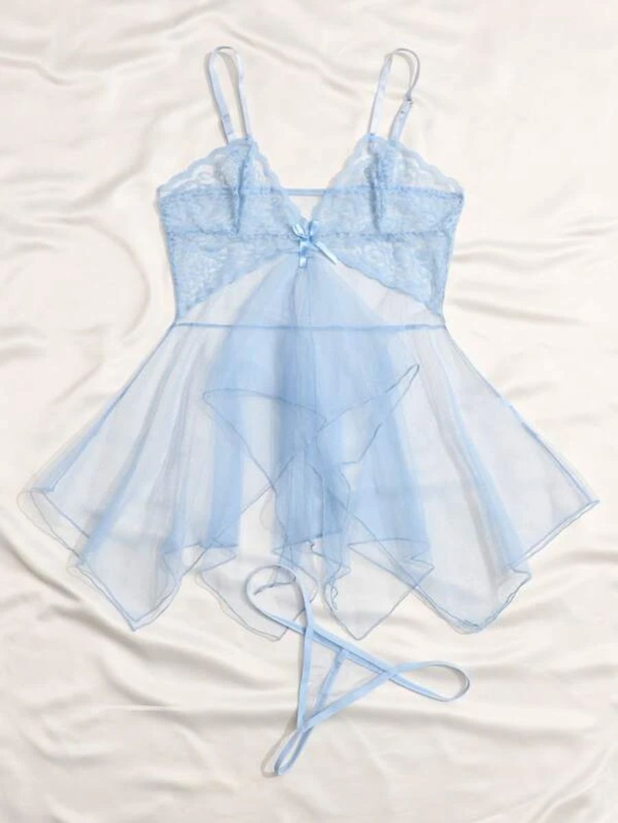 Floral Lace Pattern Mesh Slips With Thong-Soco Hoodie