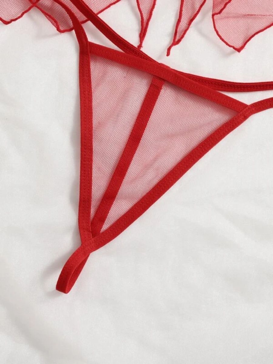 Floral Lace Pattern Mesh Slips With Thong-Soco Hoodie