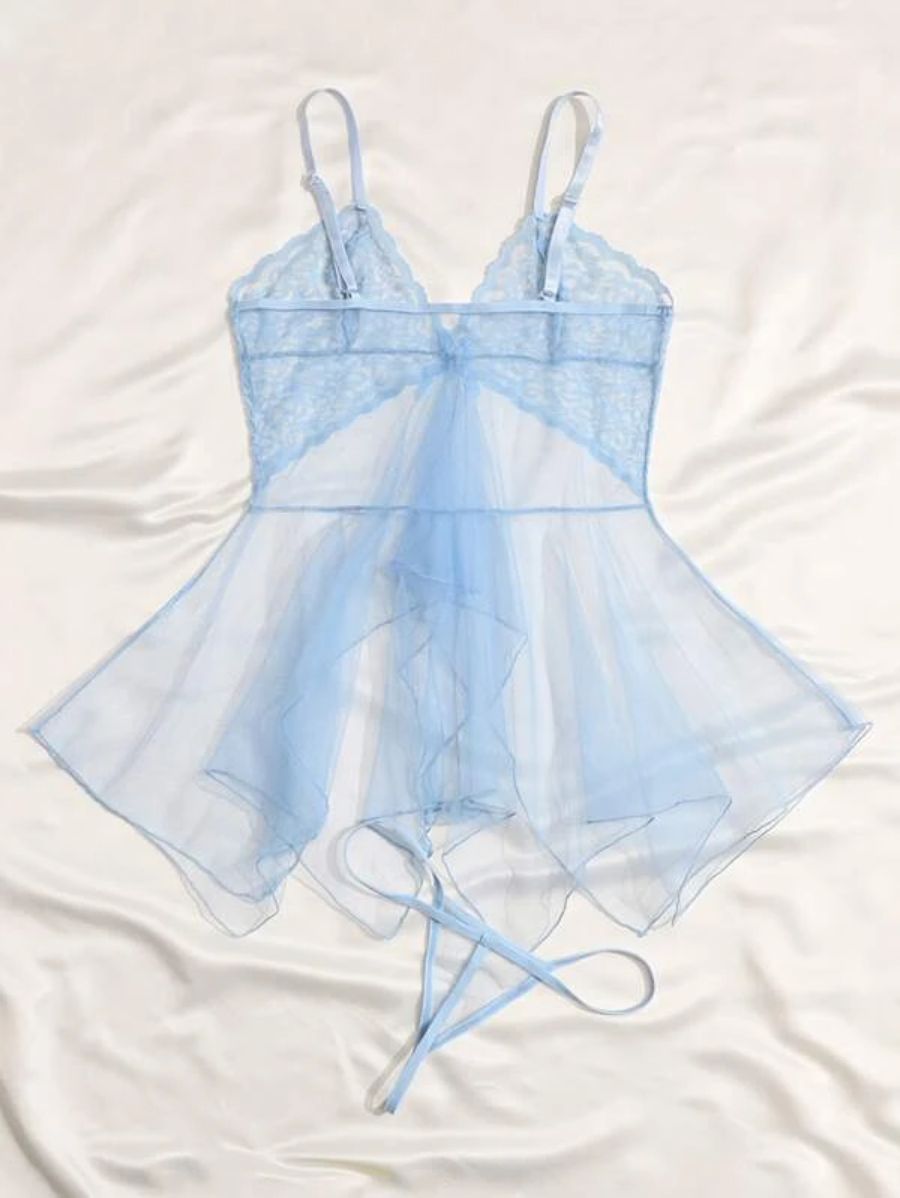 Floral Lace Pattern Mesh Slips With Thong-Soco Hoodie