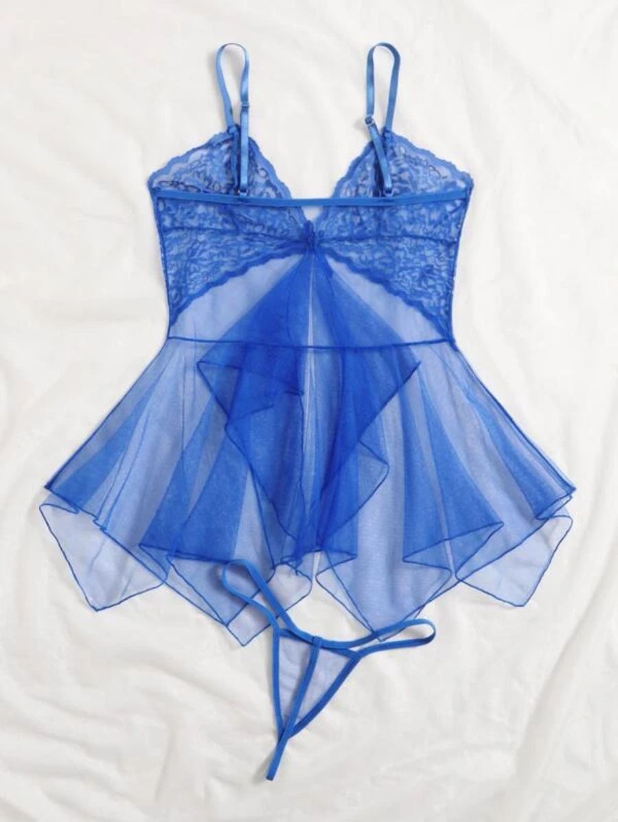 Floral Lace Pattern Mesh Slips With Thong-Soco Hoodie