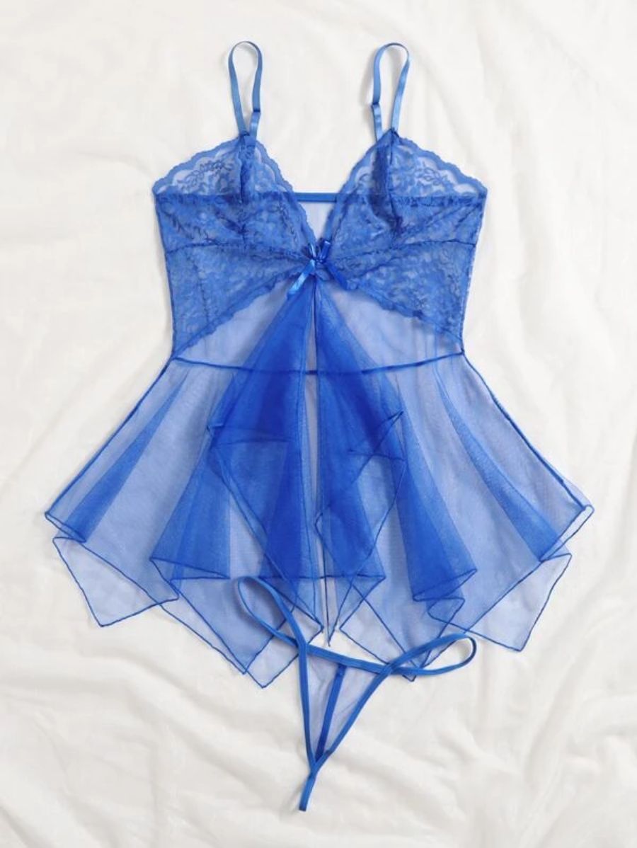 Floral Lace Pattern Mesh Slips With Thong-Soco Hoodie