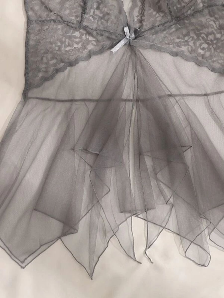 Floral Lace Pattern Mesh Slips With Thong-Soco Hoodie