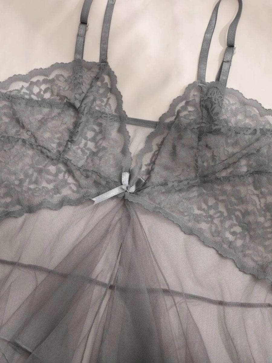 Floral Lace Pattern Mesh Slips With Thong-Soco Hoodie