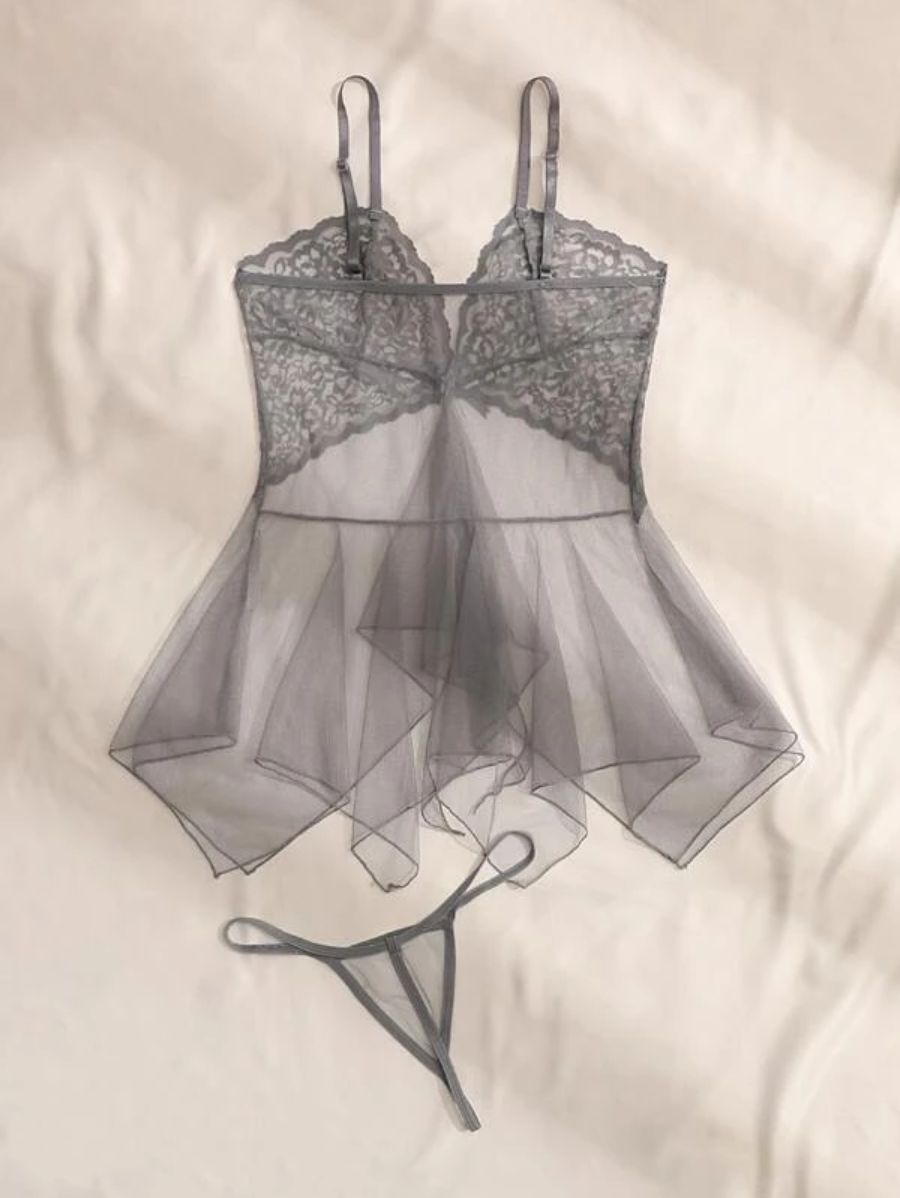 Floral Lace Pattern Mesh Slips With Thong-Soco Hoodie