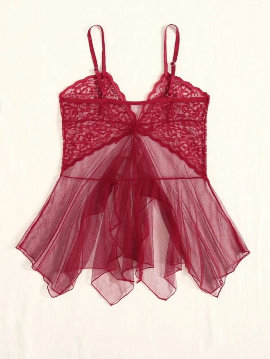 Floral Lace Pattern Mesh Slips With Thong-Soco Hoodie