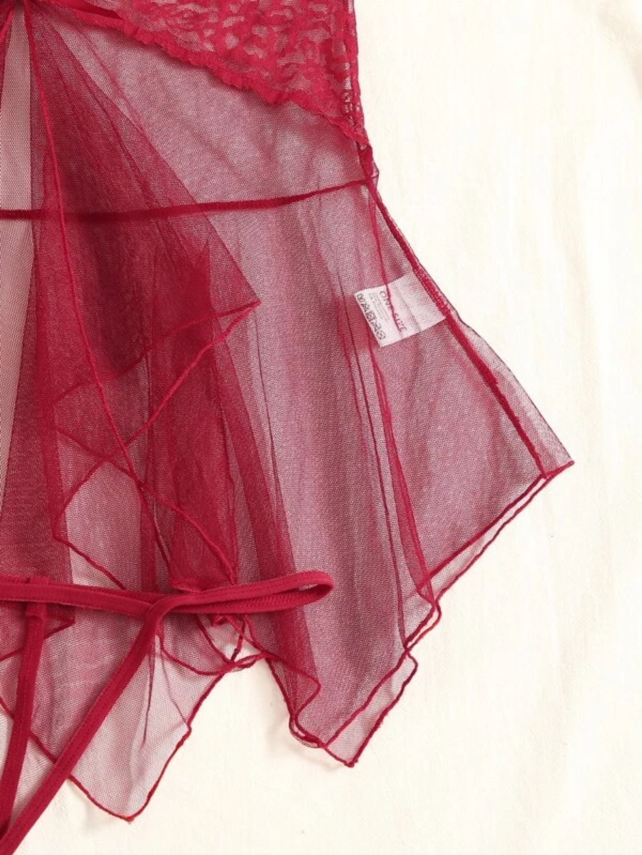 Floral Lace Pattern Mesh Slips With Thong-Soco Hoodie