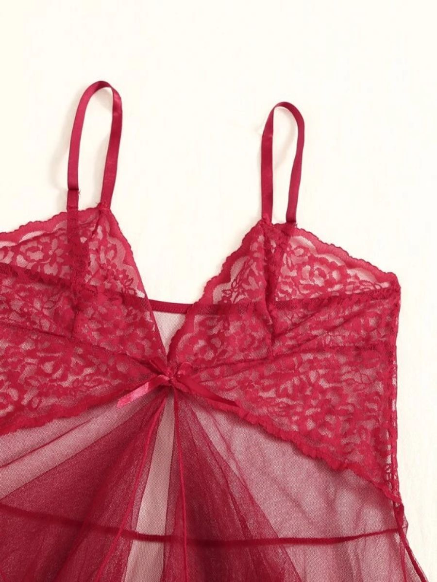 Floral Lace Pattern Mesh Slips With Thong-Soco Hoodie