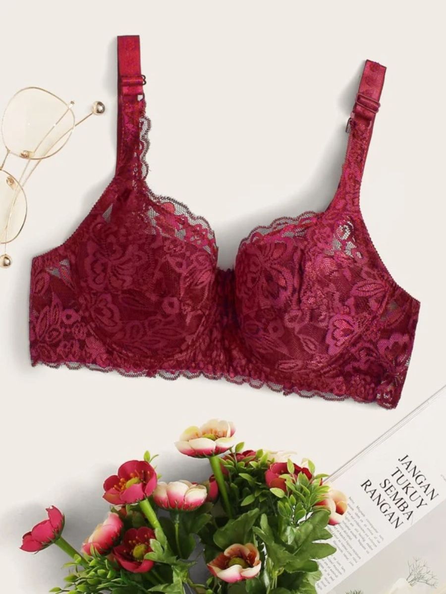 Floral Lace Pattern Underwire Bra-Soco Hoodie