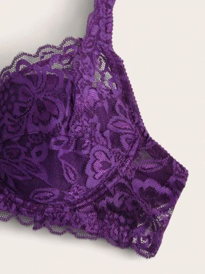 Floral Lace Pattern Underwire Bra-Soco Hoodie