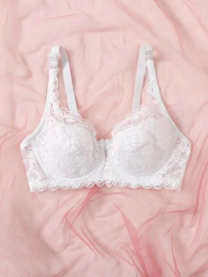 Floral Lace Pattern Underwire Bra-Soco Hoodie