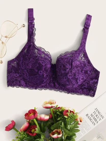 Floral Lace Pattern Underwire Bra-Soco Hoodie
