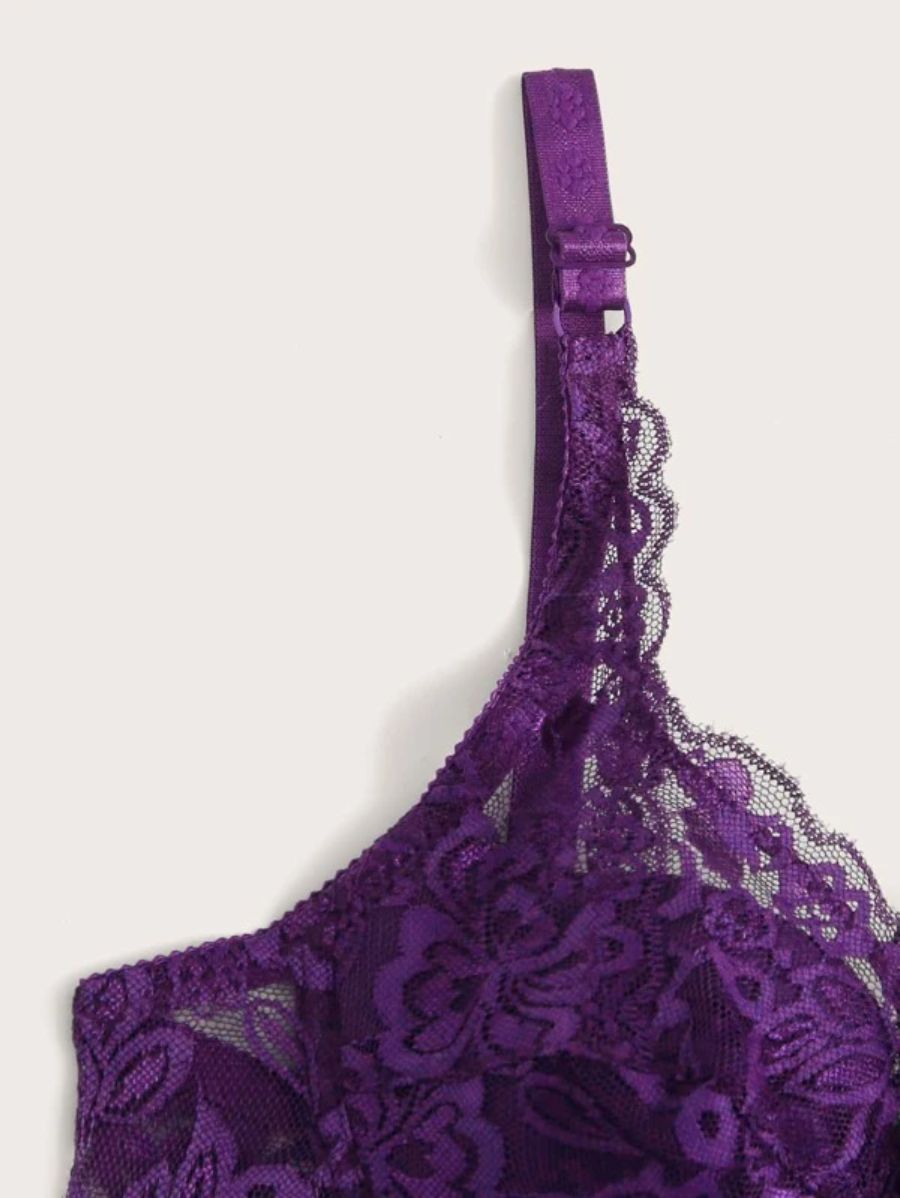 Floral Lace Pattern Underwire Bra-Soco Hoodie