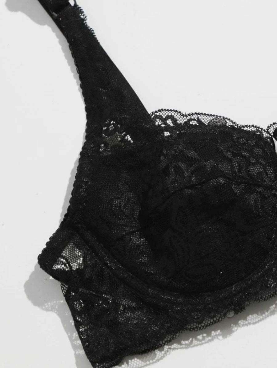 Floral Lace Pattern Underwire Bra-Soco Hoodie