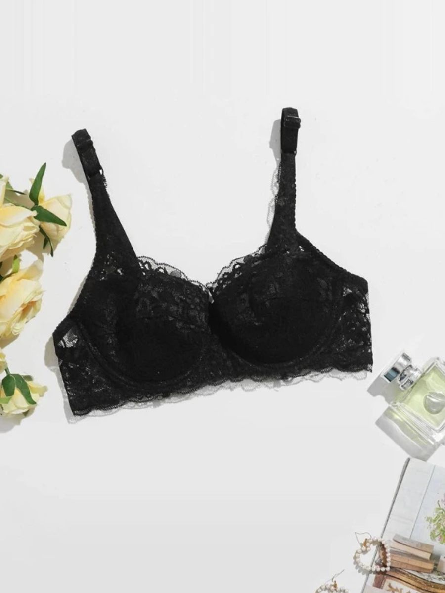 Floral Lace Pattern Underwire Bra-Soco Hoodie