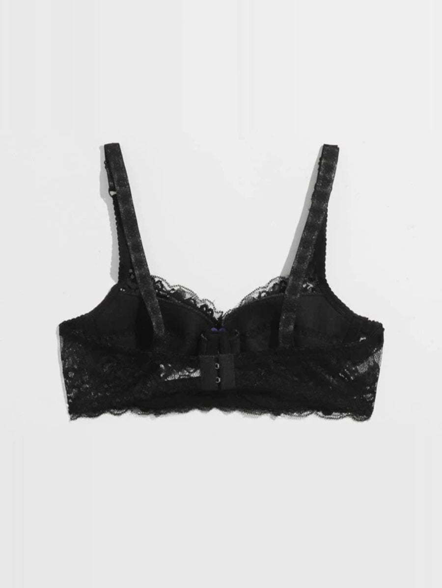 Floral Lace Pattern Underwire Bra-Soco Hoodie