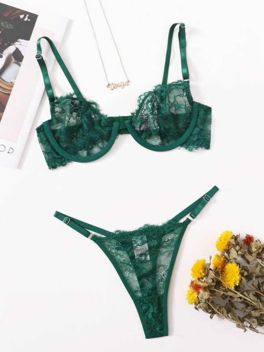 Floral Lace Pattern Underwire Lingerie Set-Soco Hoodie
