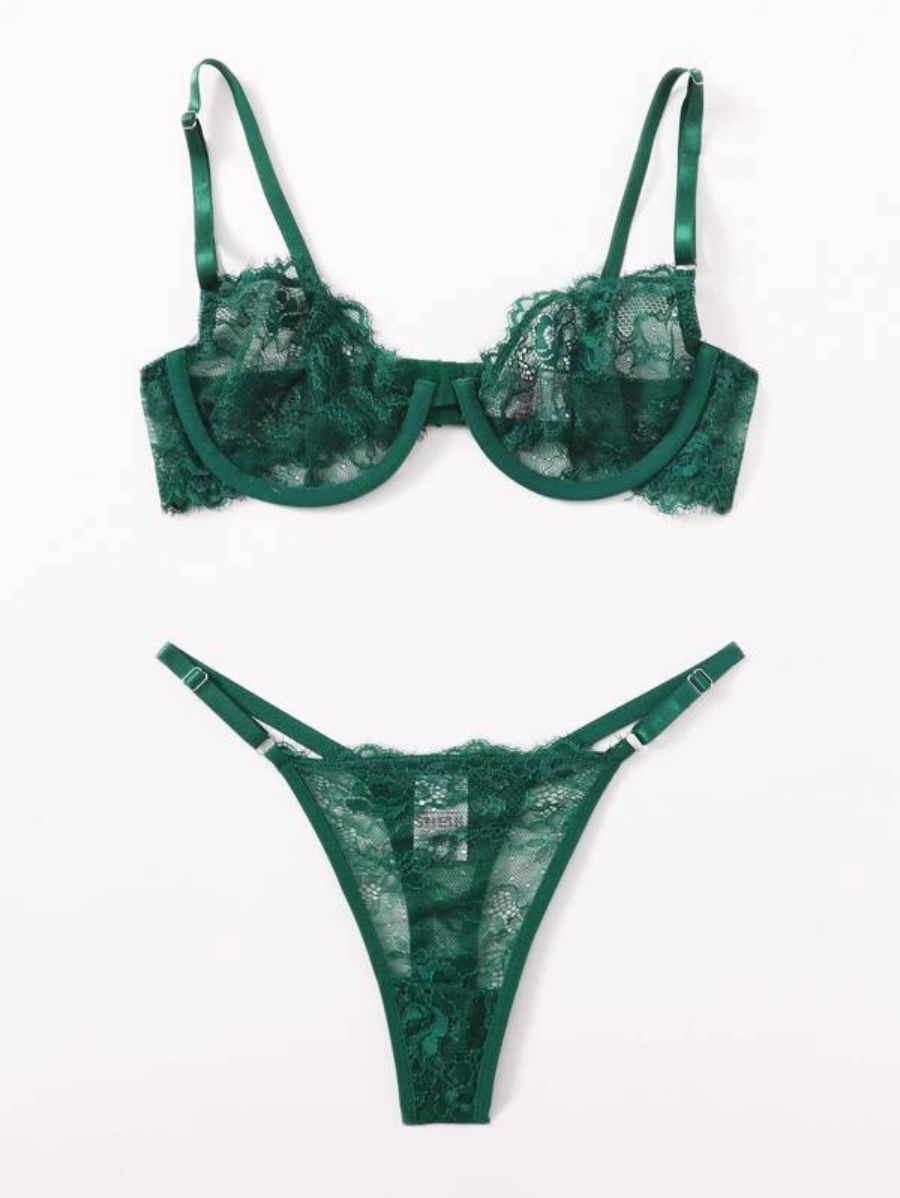 Floral Lace Pattern Underwire Lingerie Set-Soco Hoodie