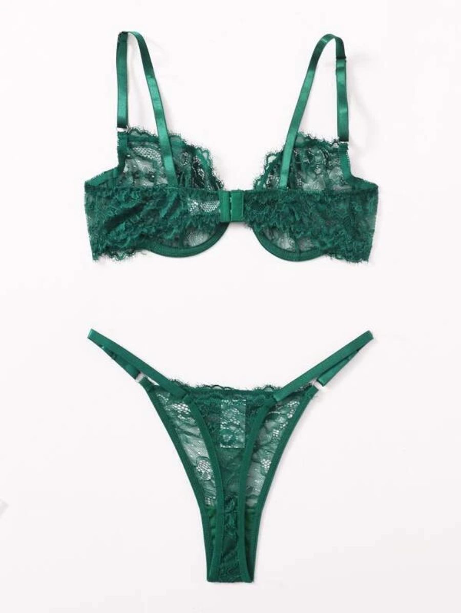 Floral Lace Pattern Underwire Lingerie Set-Soco Hoodie