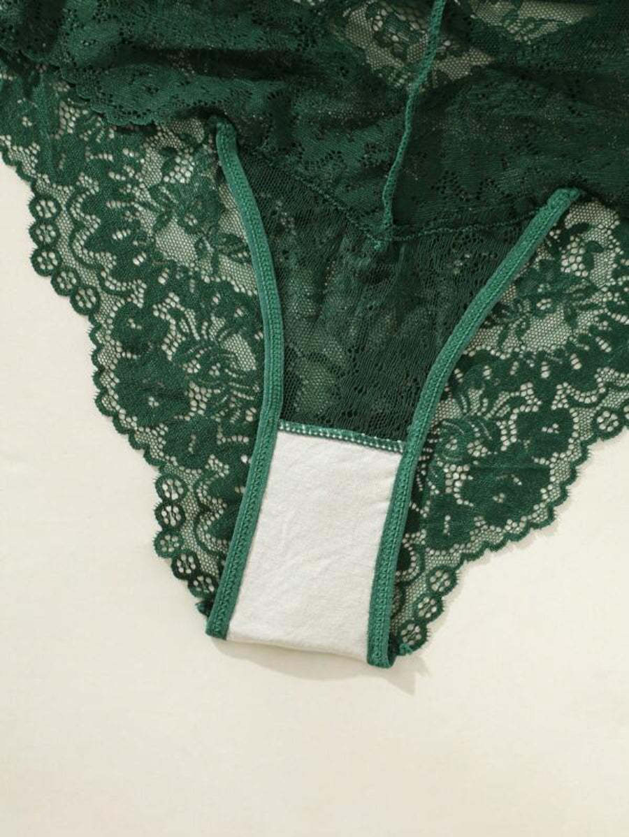 Floral Lace Plunging Teddy Backless Bodysuit-Soco Hoodie