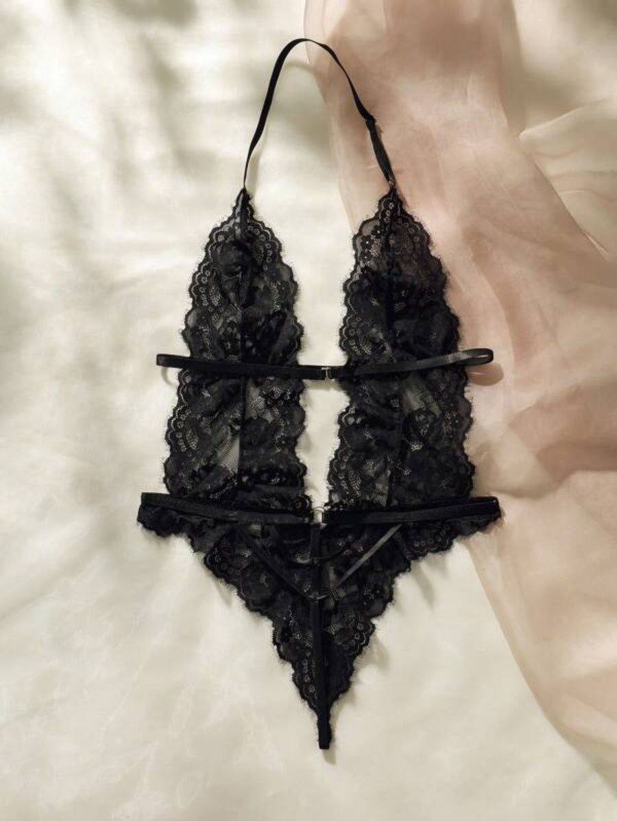 Floral Lace Plunging Teddy Bodysuit-Soco Hoodie