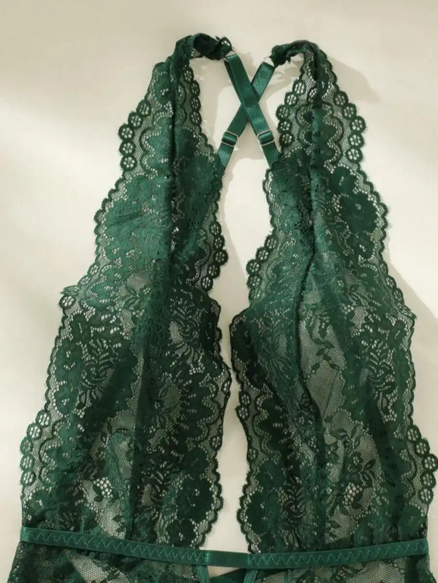 Floral Lace Plunging Teddy Bodysuit-Soco Hoodie