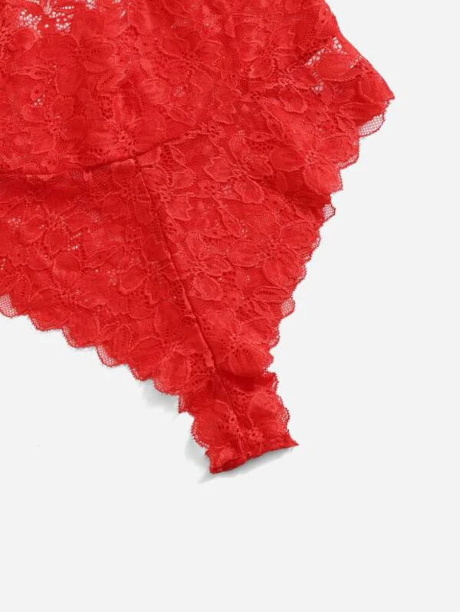 Floral Lace Plunging Teddy Bralettes Bodysuit-Soco Hoodie