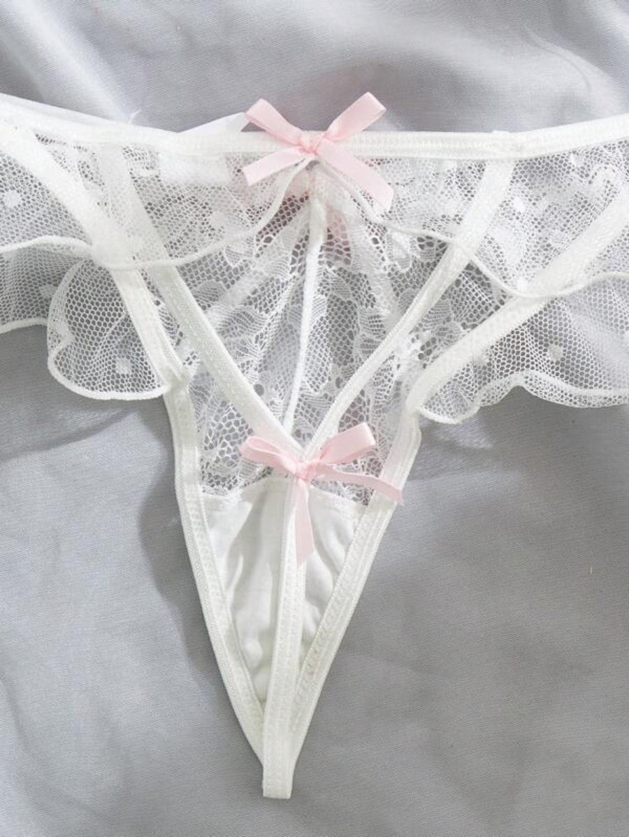 Floral Lace Ruffle Trim Underwire Lingerie Set-Soco Hoodie