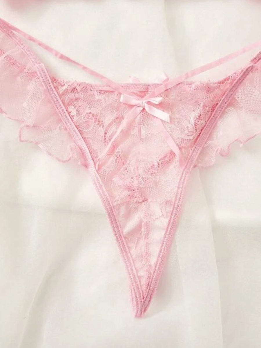 Floral Lace Ruffle Trim Underwire Lingerie Set-Soco Hoodie