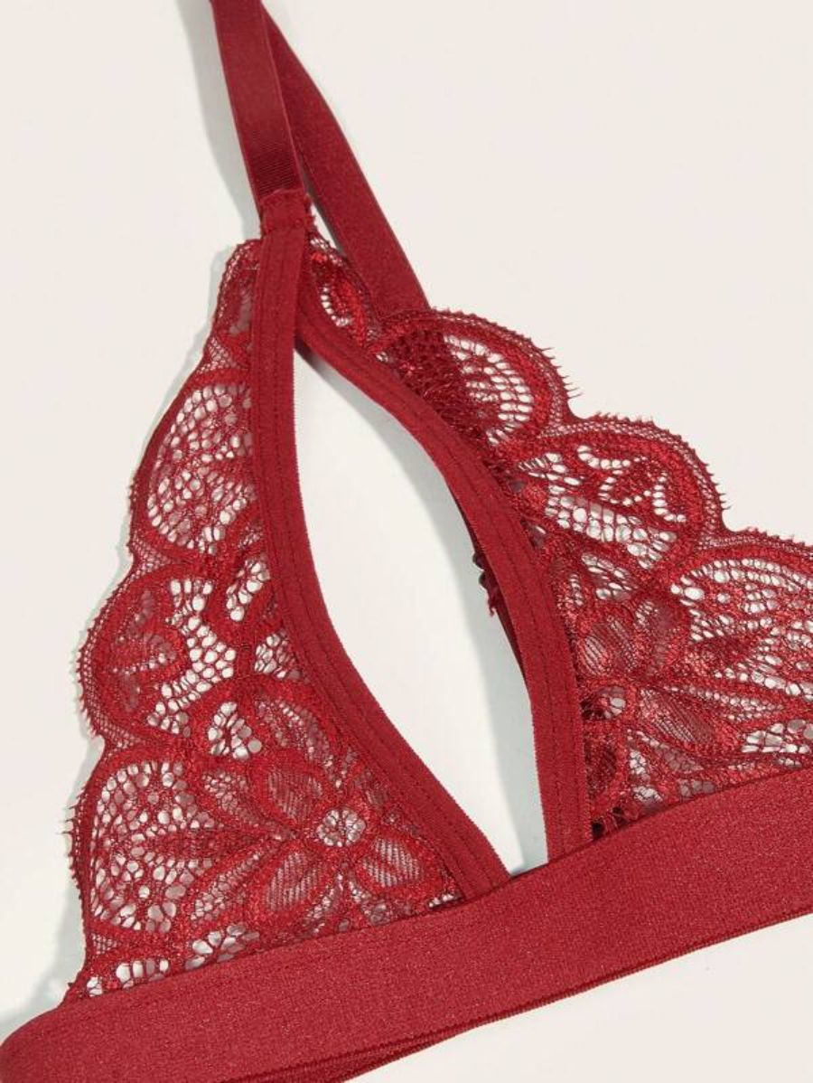 Floral Lace Scallop Lingerie Set-Soco Hoodie