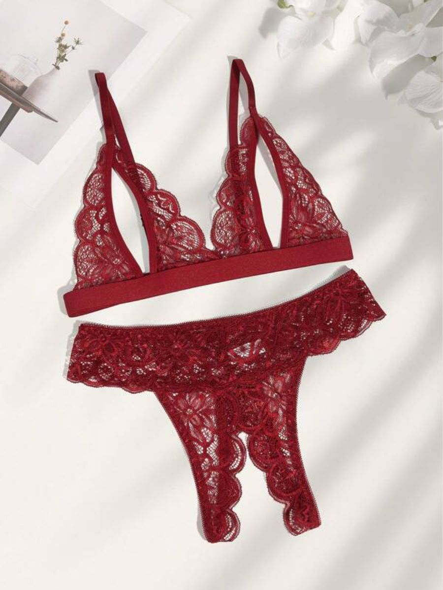 Floral Lace Scallop Lingerie Set-Soco Hoodie